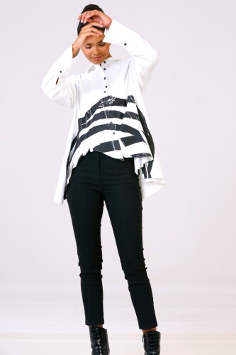 Pleated Printed Shirt - White 