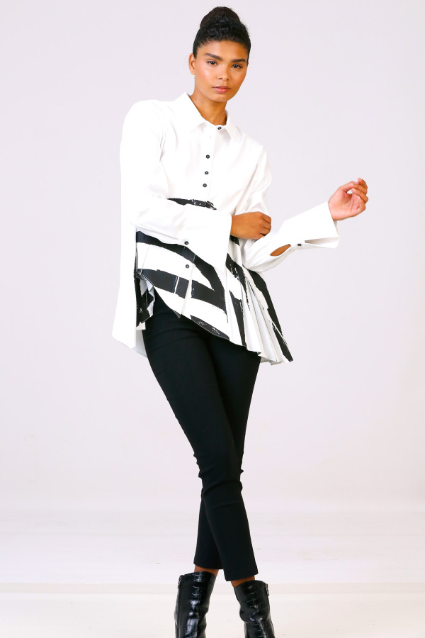 Pleated Printed Shirt - White - 2