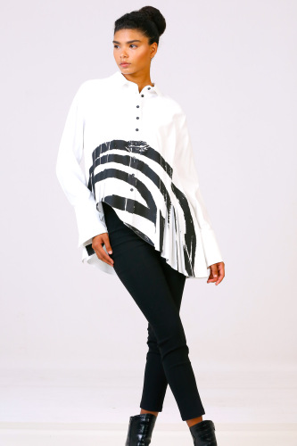 Pleated Printed Shirt - White - 3