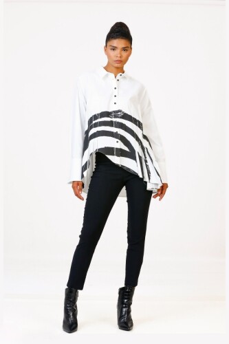 Pleated Printed Shirt - White - 4