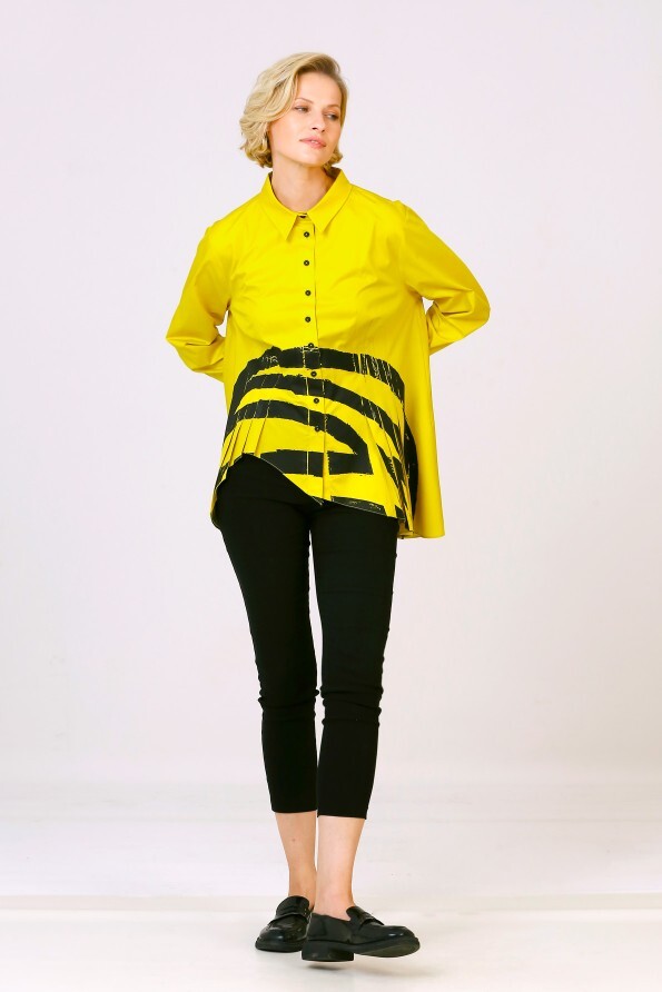 Pleated Printed Shirt - Yellow - 1