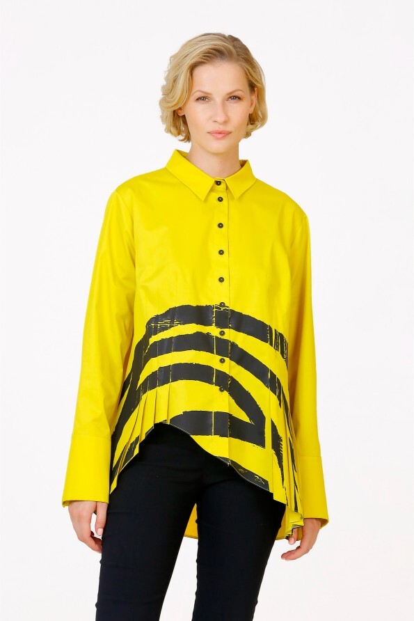 Pleated Printed Shirt - Yellow - 2