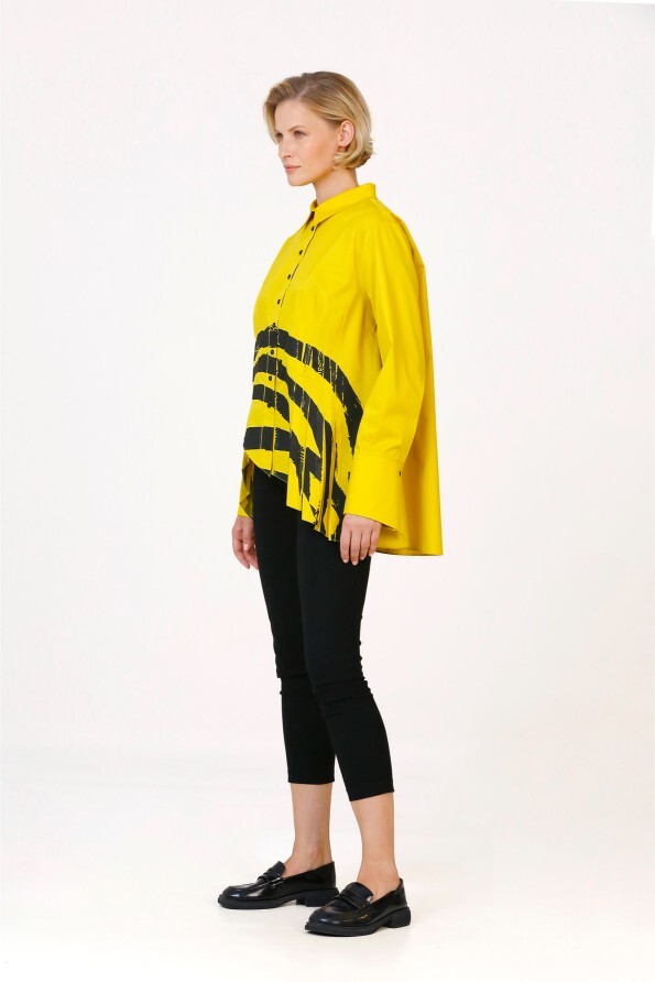 Pleated Printed Shirt - Yellow - 3