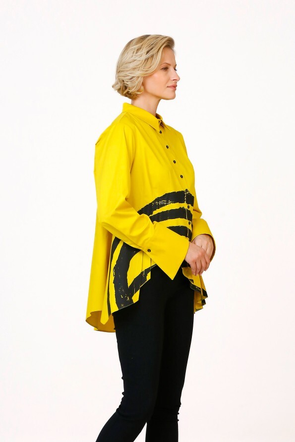 Pleated Printed Shirt - Yellow - 4