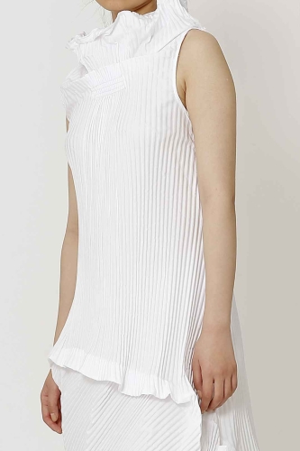 فستان بياقة سلكية بدون أكمام مطوي بدون أكمام - أبيض - 5