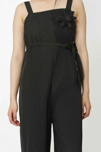 Pleated Taffeta Jumpsuit - Black - 4