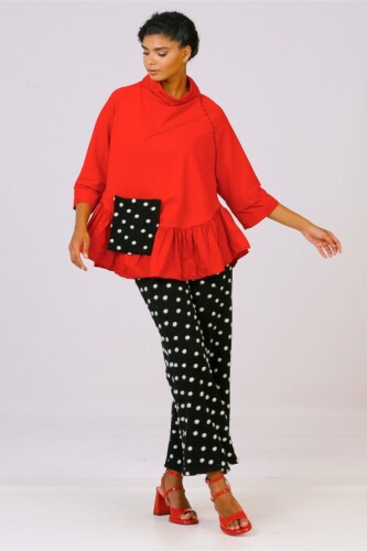 Polka Dot Pocket Blouse - Red 