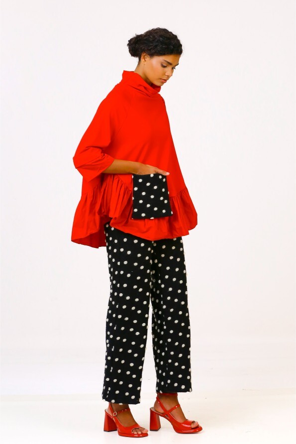 Polka Dot Pocket Blouse - Red - 3