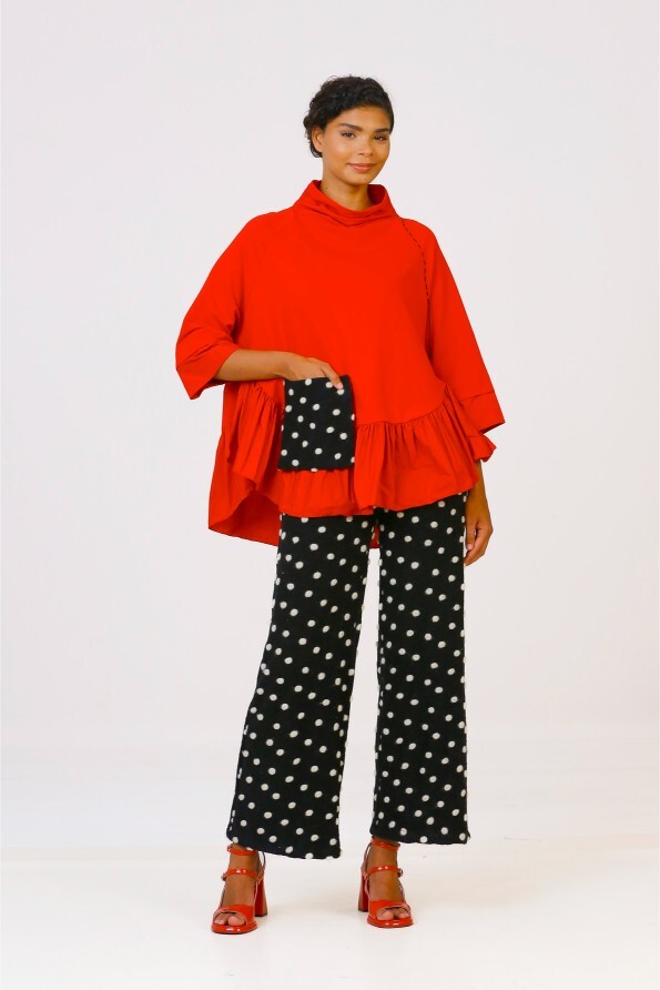 Polka Dot Pocket Blouse - Red - 5