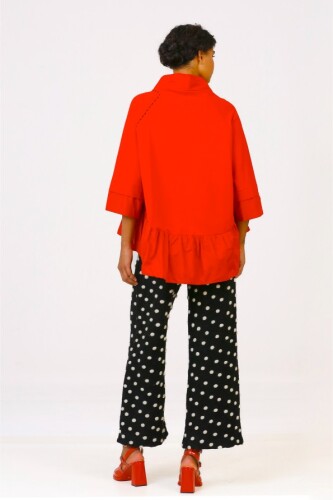 Polka Dot Pocket Blouse - Red - 6