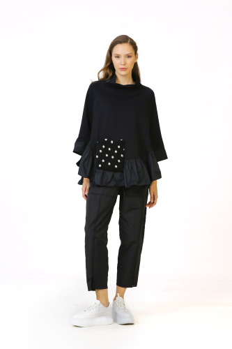 Polka Dot Pocket Blouse - Black - 1