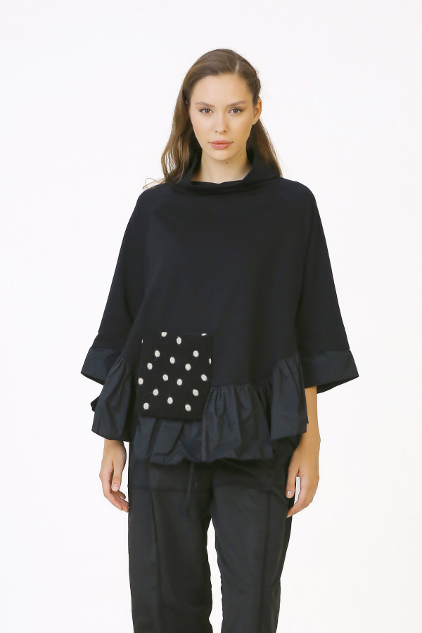 Polka Dot Pocket Blouse - Black - 2