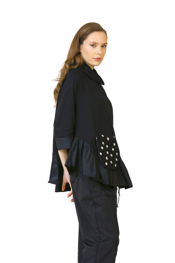 Polka Dot Pocket Blouse - Black - 3