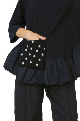 Polka Dot Pocket Blouse - Black - 5