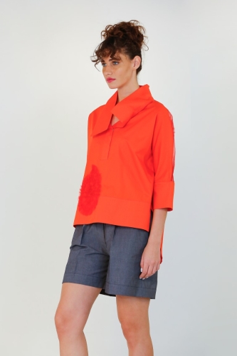 Polo Tulle Pattern Shirt - Coral - 2