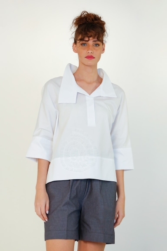 Polo Tulle Pattern Shirt - White - 4