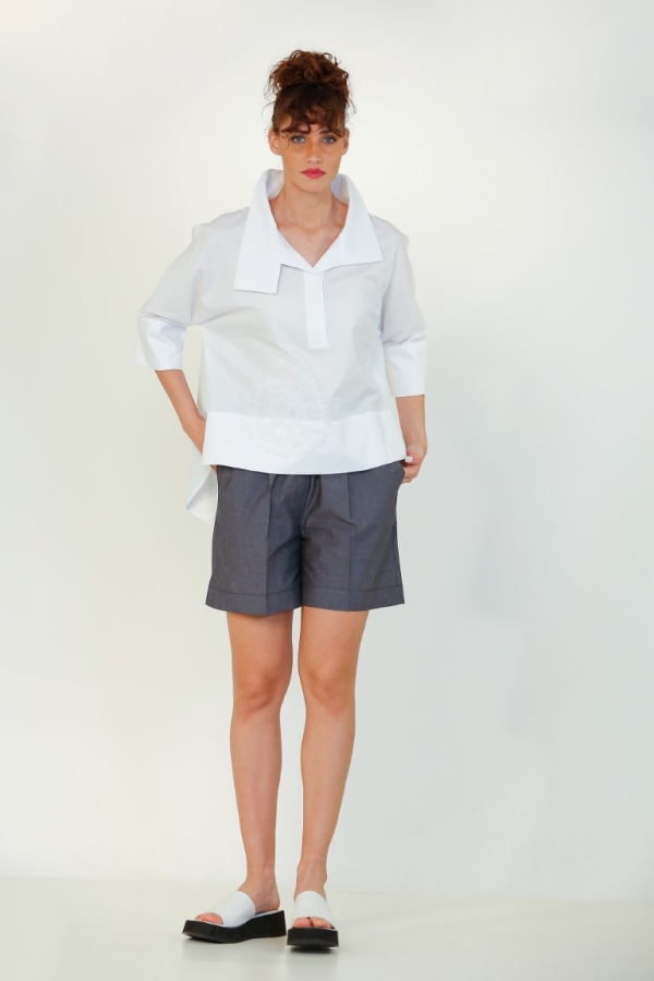 Polo Tulle Pattern Shirt - White - 1