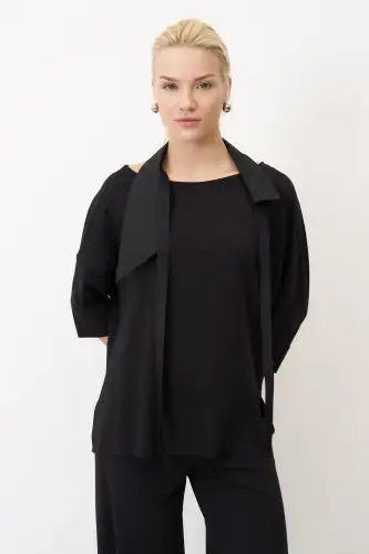 Poros Yakalı Bluz - Siyah - 4