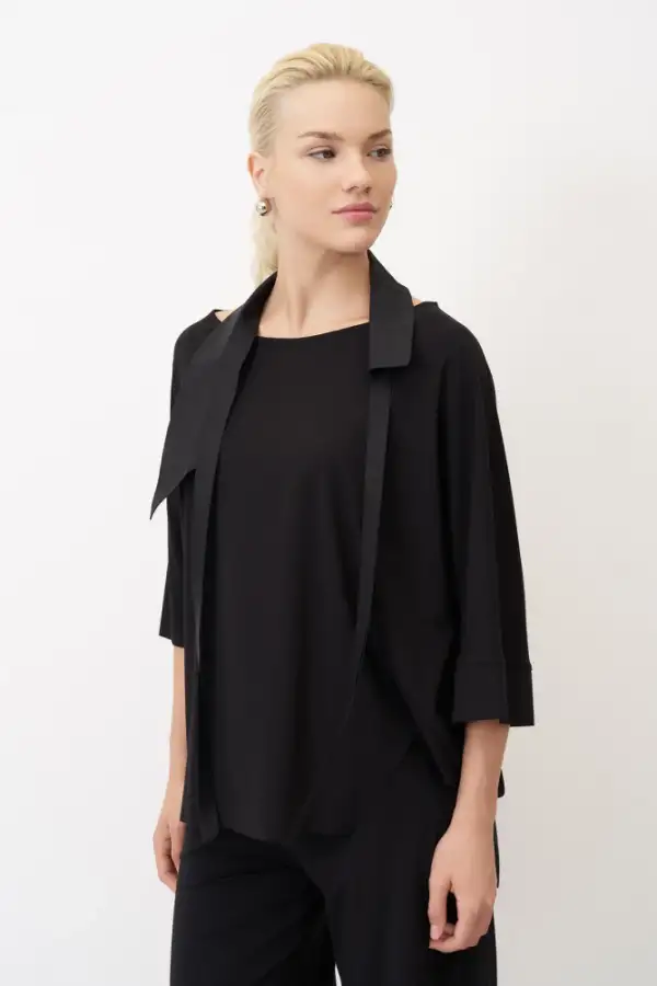 Poros Yakalı Bluz - Siyah - 5