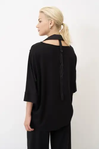 Poros Yakalı Bluz - Siyah - 6