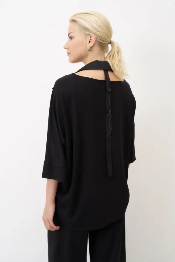 Poros Yakalı Bluz - Siyah - 6