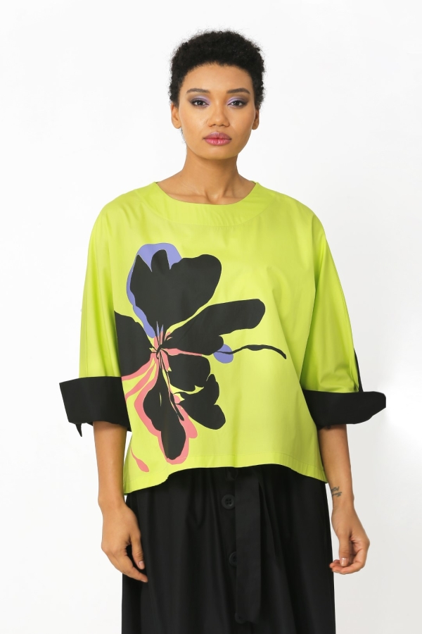 Printed Blouse - Lime Green - 1