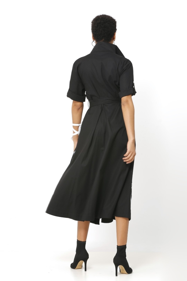 فستان قميص مطبوع مع تنورة - أسود - 4
