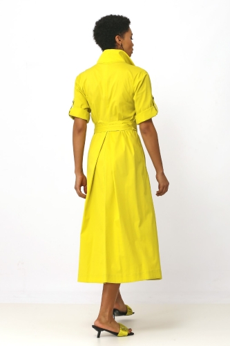Printed Hem Shirt Dress - Olive Green - 4