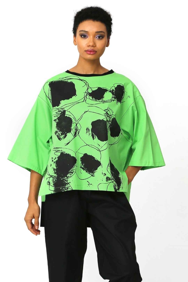 Printed Poncho Blouse - Apple Green - 2