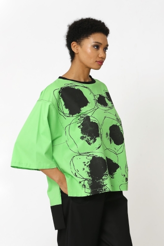 Printed Poncho Blouse - Apple Green - 3