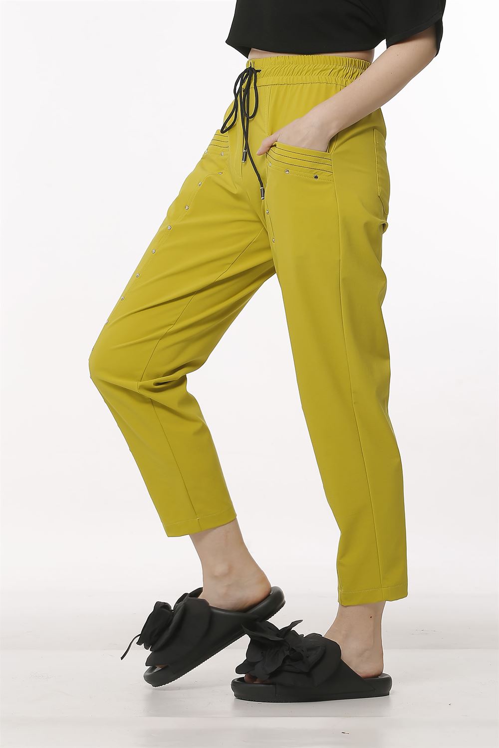 Trok Çakım Detaylı Süs Dikişli Pantolon - Yağ Yeşili