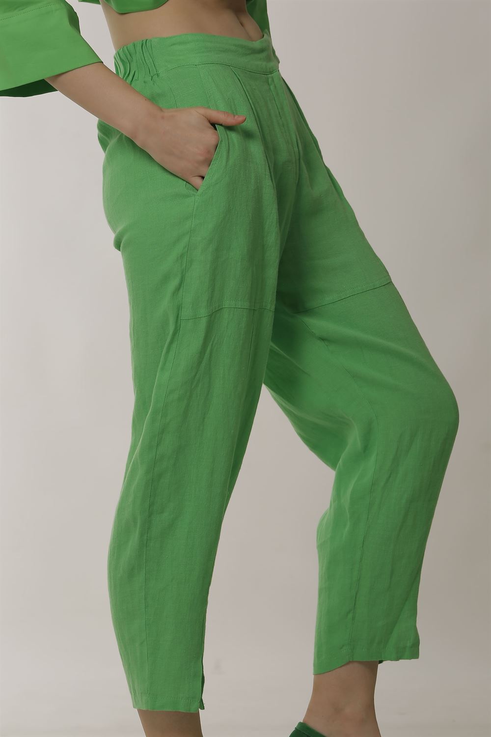 Keten Bol Pantolon - A.Yeşil