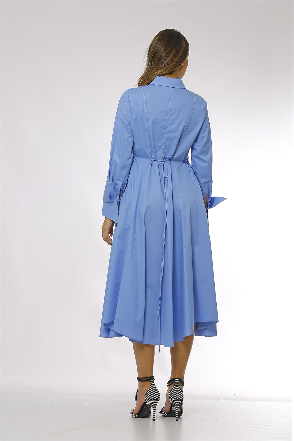 Gömlek Yakalı Manşet Detaylı Poplin Elbise-B.Mavi