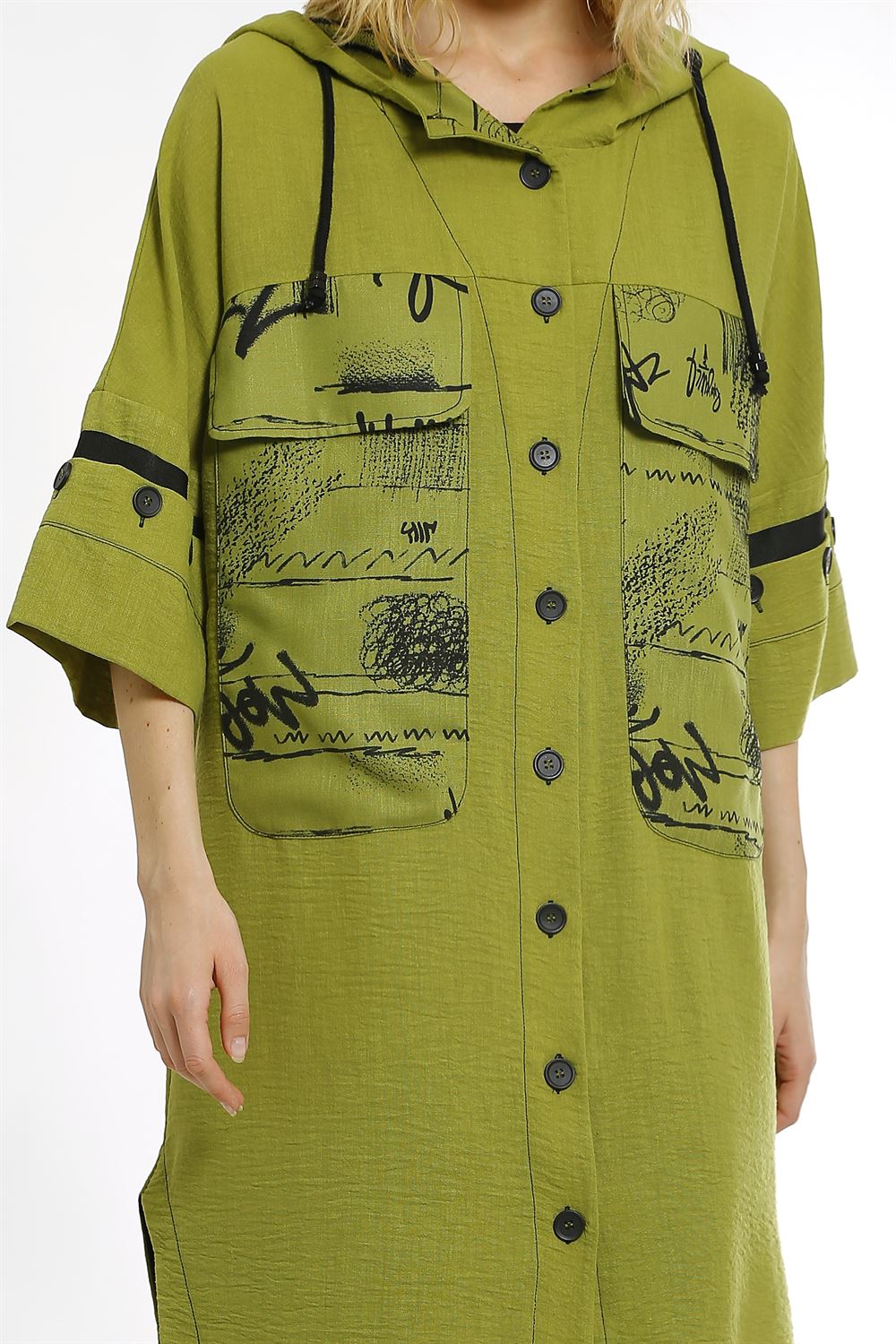 Büyük Cepli Kapüşonlu Gömlek Kap-Ç. Yeşil