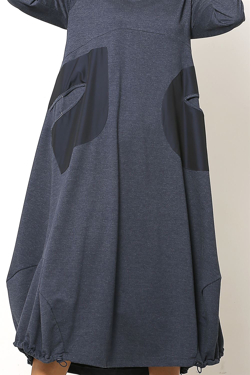 Etek Ucu Lastikli Büzgü Detaylı Örme Elbise - Lacivert