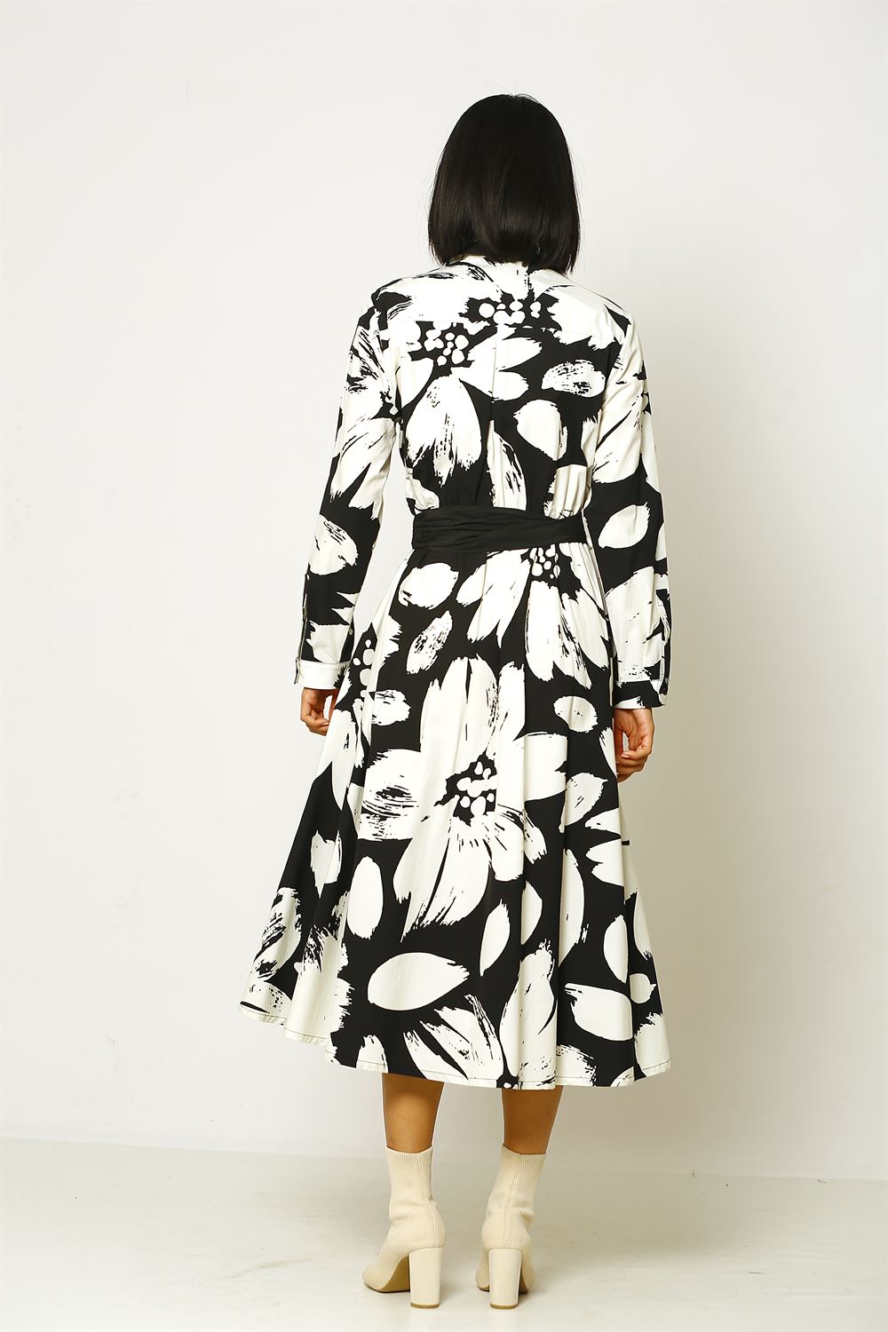 Önden Düğmeli  Desenli Cotton Elbise - Desenli