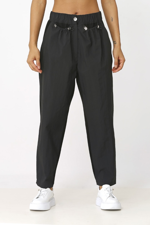 Raincoat Fabric Pants - Black - 1