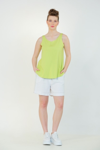 Rayon Round Neck Tank Top - Lime Green - 4