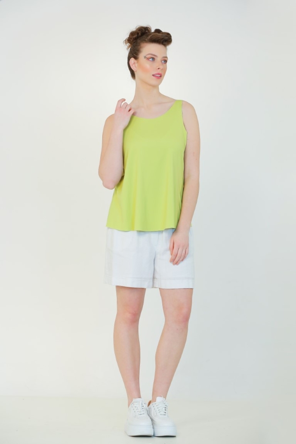 Rayon Round Neck Tank Top - Lime Green - 1