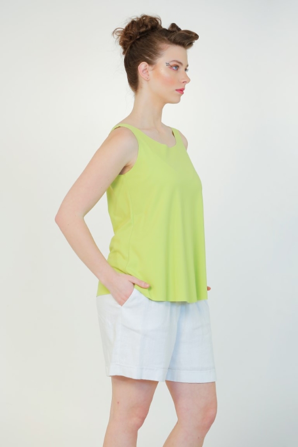 Rayon Round Neck Tank Top - Lime Green - 2