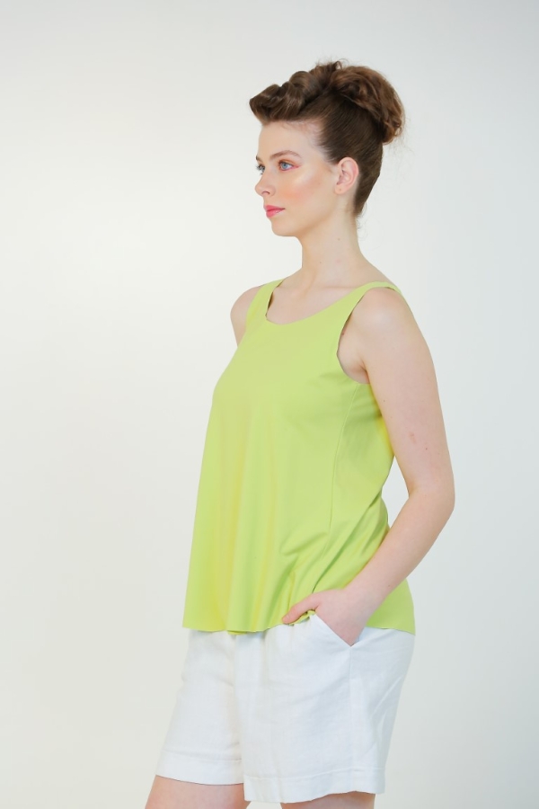 Rayon Round Neck Tank Top - Lime Green - 3