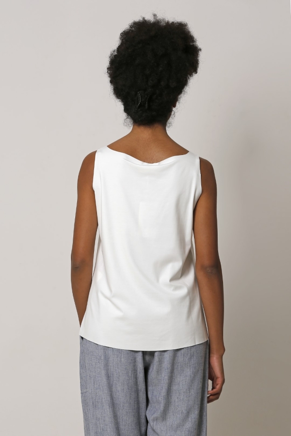 Rayon Round Neck Tank Top - White - 4