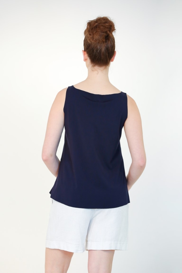 Rayon Round Taka Tank Top - Navy Blue - 6