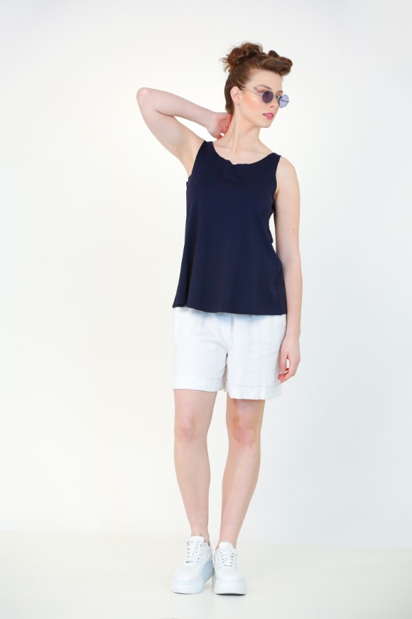 Rayon Round Taka Tank Top - Navy Blue - 2