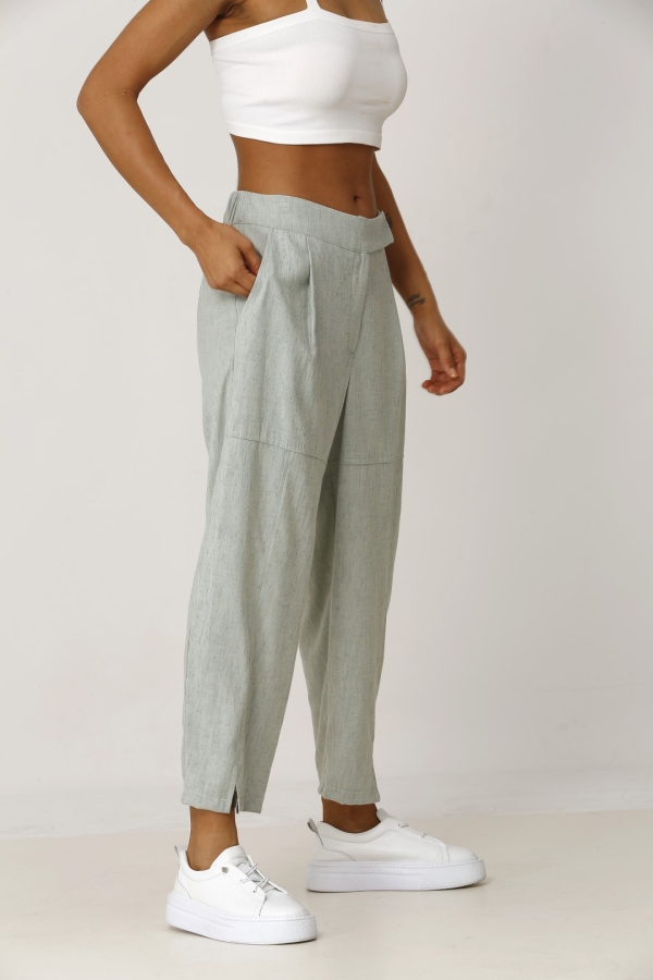 Relaxed Trousers with Draped Cups - Aqua Green - 3