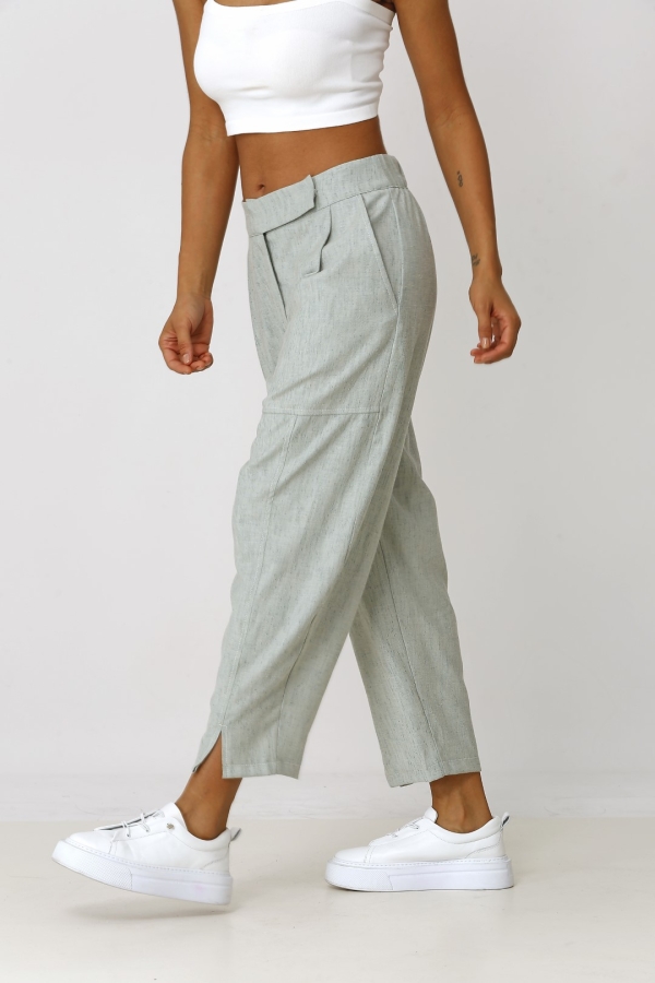 Relaxed Trousers with Draped Cups - Aqua Green - 4