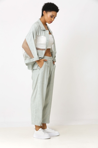 Relaxed Trousers with Draped Cups - Aqua Green 