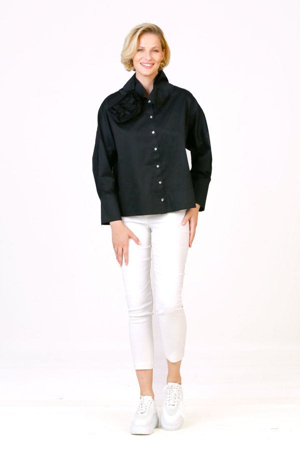 Rose Collar Shirt - Black - 1