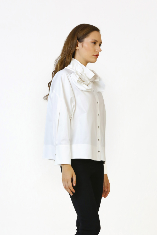 Rose Collar Shirt - White - 5