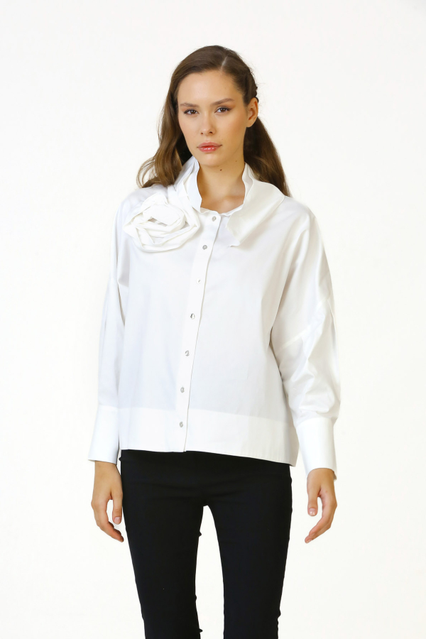 Rose Collar Shirt - White - 3